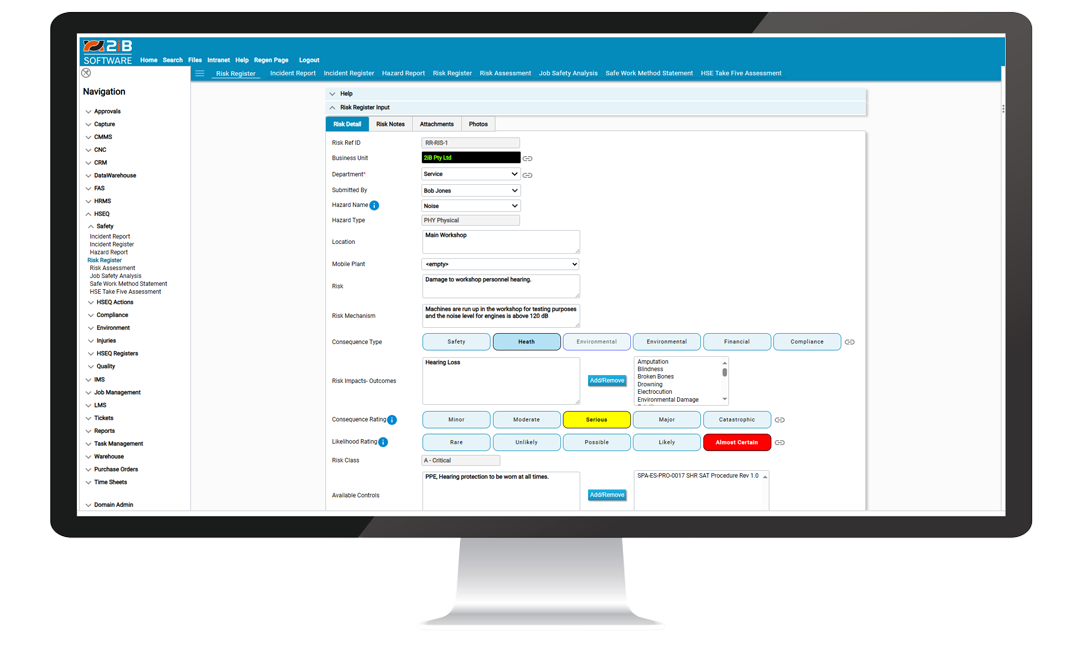 desktop computer displaying 2ib risk assessment screen.