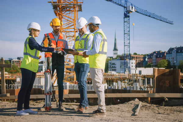 Workplace incident report meeting on construction site