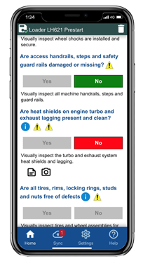 smart phone displaying 2ib inspection software plant prestart inspection form